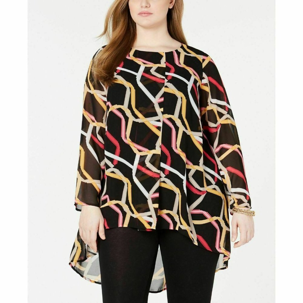 Black Overlay Tunic Multi Ribbons 2X